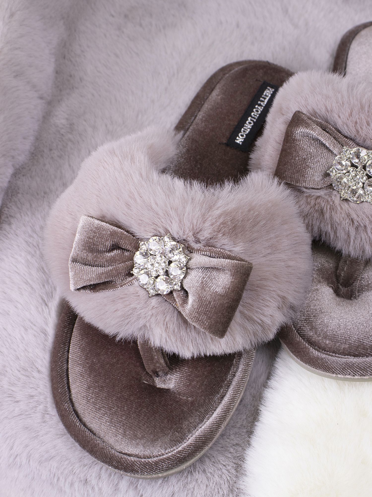 Pretty You London Amelie Slippers, Mink at John Lewis & Partners