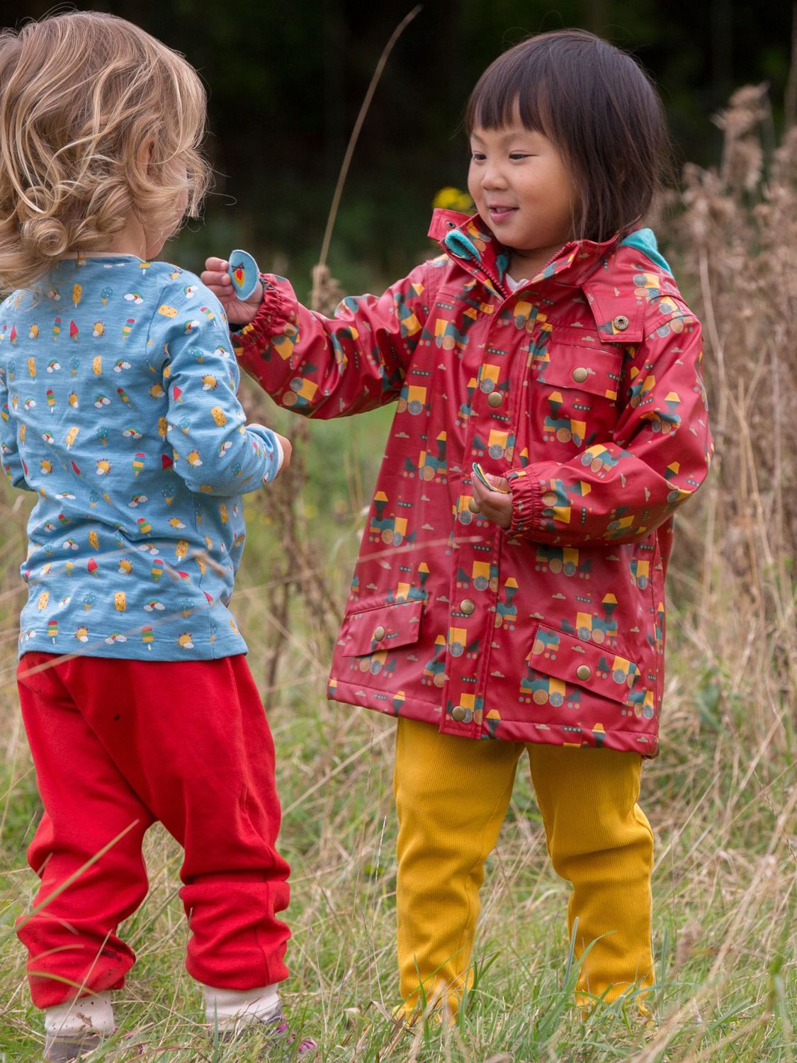 Little Green Radicals Kids' Sky Train Waterproof Recycled Raincoat, Red ...