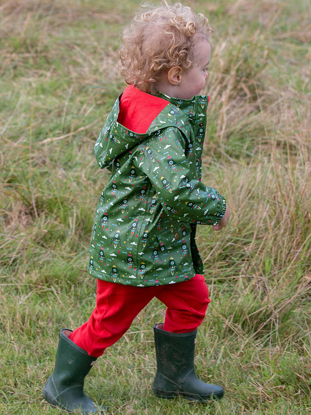 Little Green Radicals Kids' Rocket To The Stars Waterproof Recycled Raincoat, Green