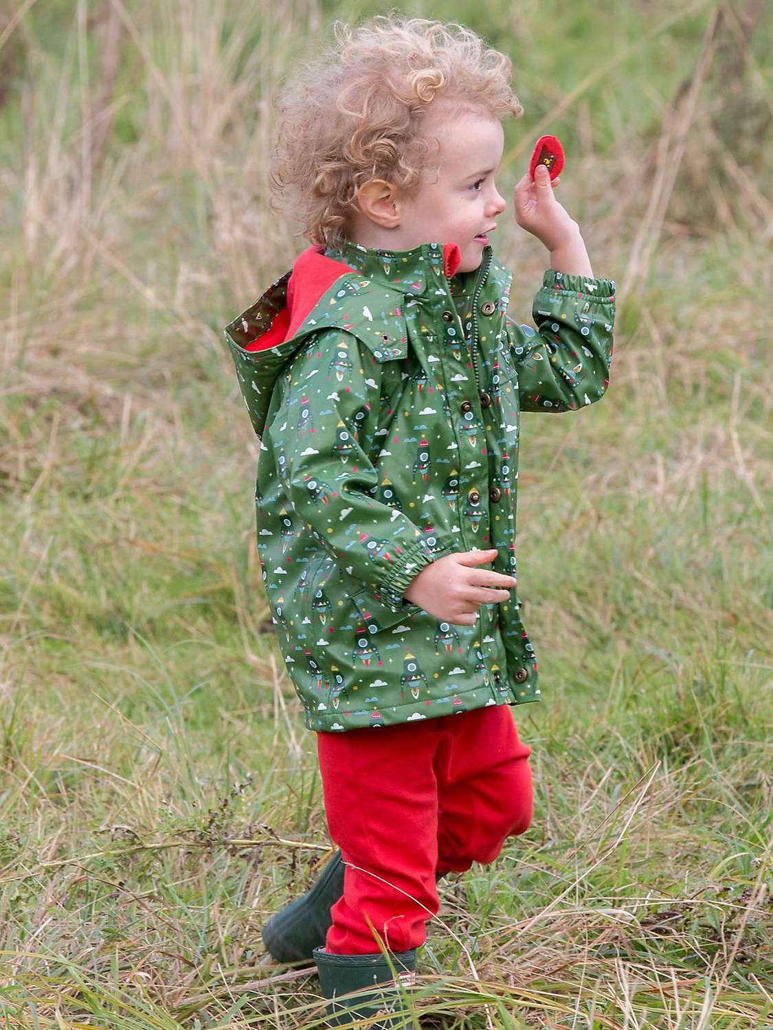 Buy Little Green Radicals Kids' Rocket To The Stars Waterproof Recycled Raincoat, Green Online at johnlewis.com