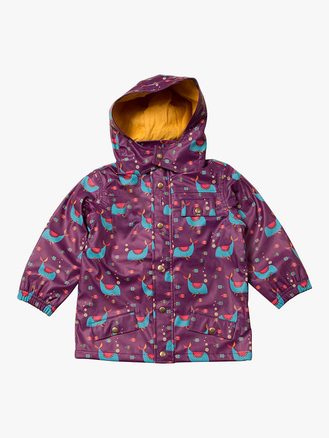 Little Green Radicals Kids' Whale of a Time Waterproof Recycled Raincoat, Purple