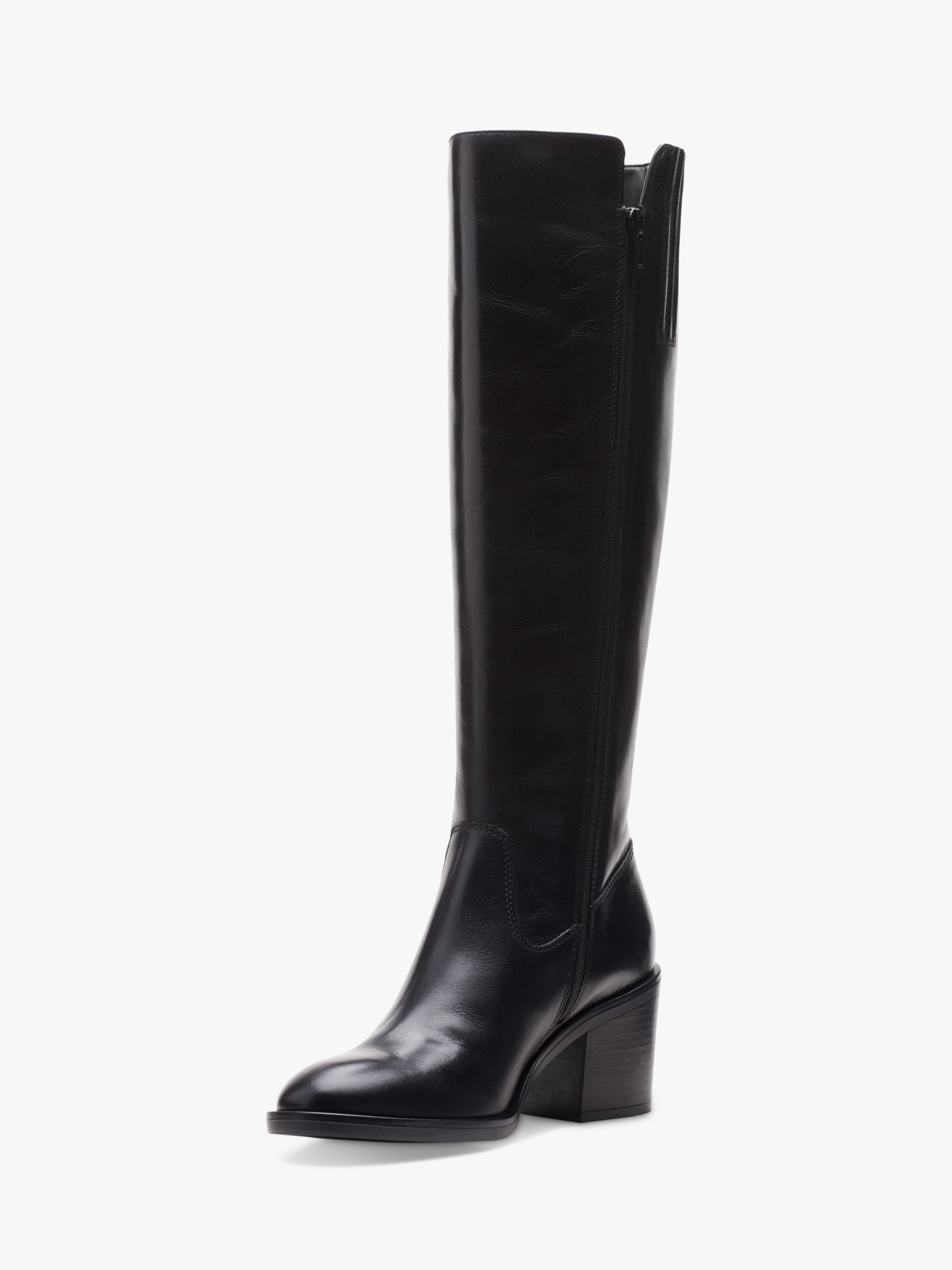 Clarks Valvestino Leather Knee High Boots, Black at John Lewis & Partners
