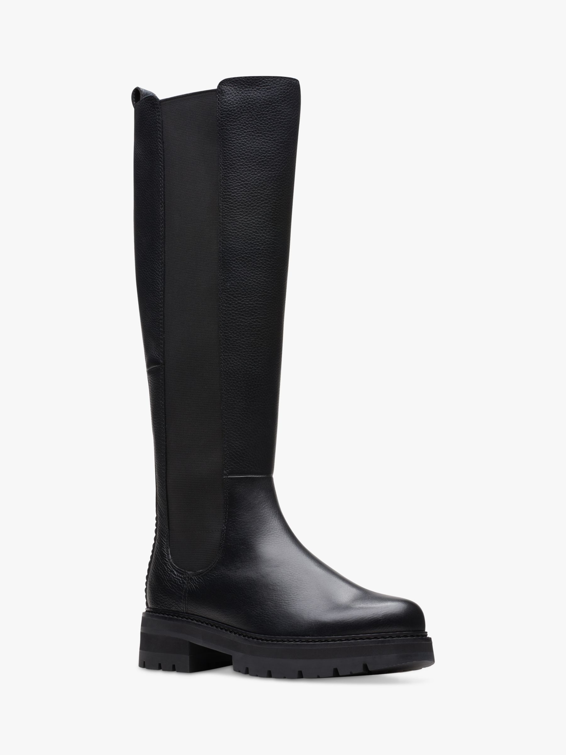 Clarks Orianna Leather Knee High Boots, Black at John Lewis Partners