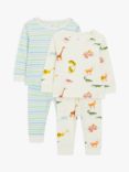 John Lewis Baby Stripe/Animal Pyjamas, Pack of 2, Multi
