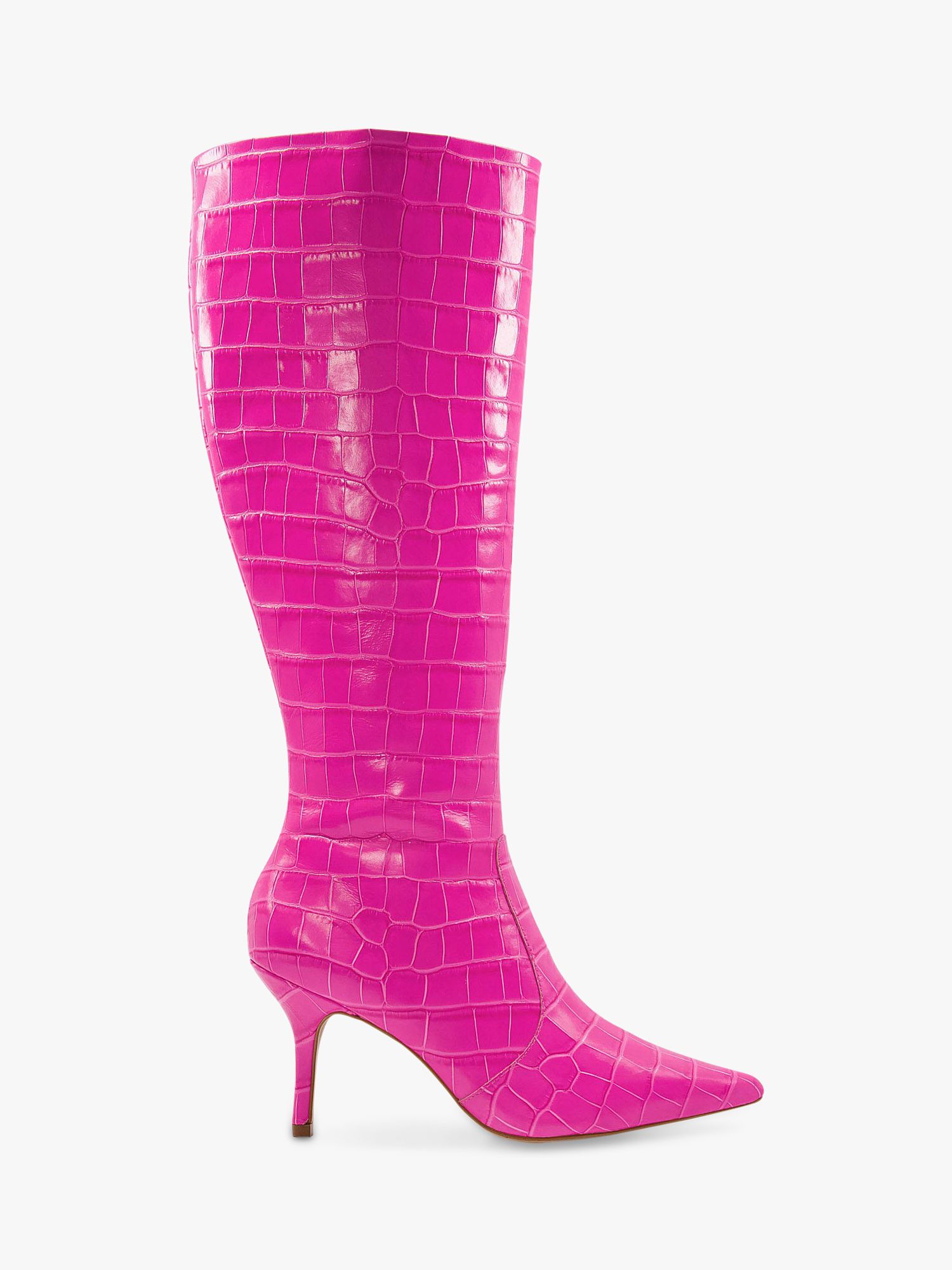 Dune Spritz Leather Croc Effect Knee High Boots, Pink at John Lewis &  Partners