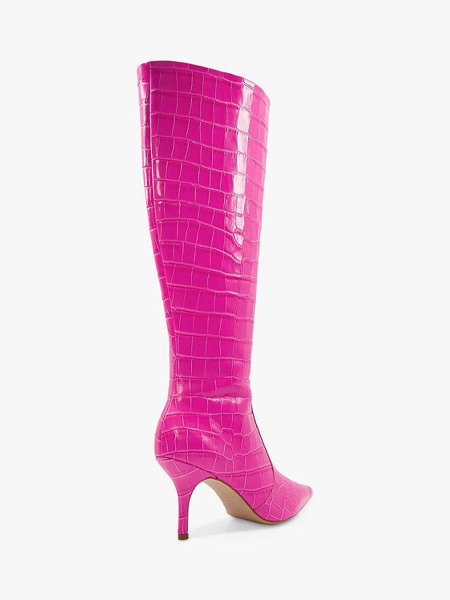 Dune Spritz Leather Croc Effect Knee High Boots, Pink-leather