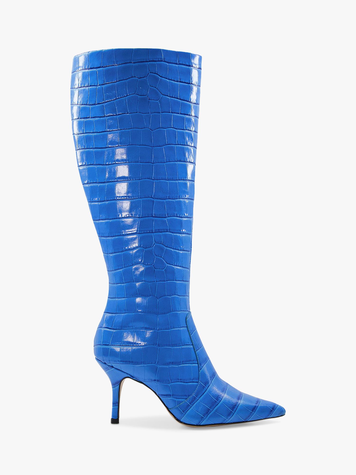 Dune Spritz Leather Croc Effect Knee High Boots, Blue at John Lewis ...