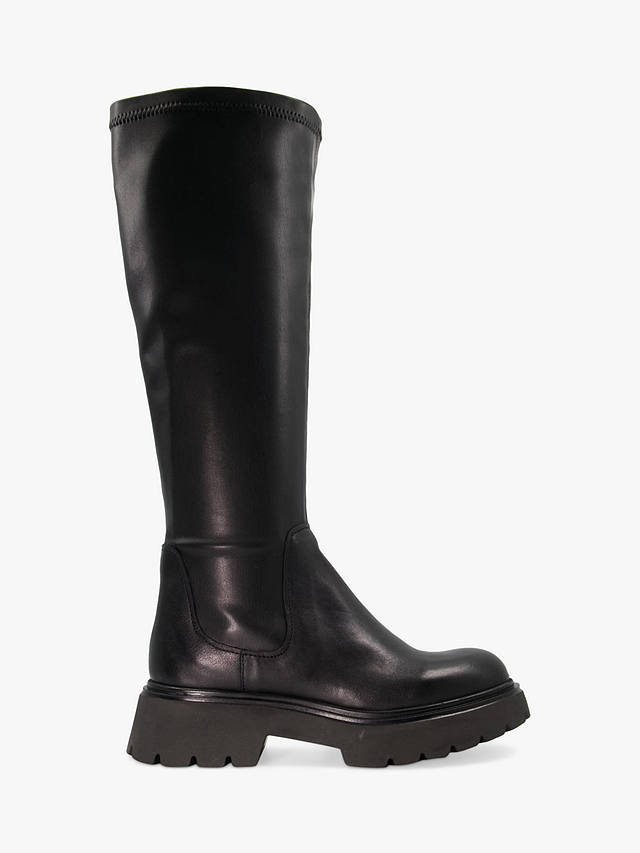 Dune Tilt Leather Knee High Boots, Black