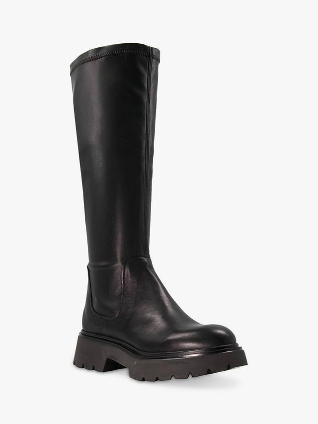 Dune Tilt Leather Knee High Boots, Black