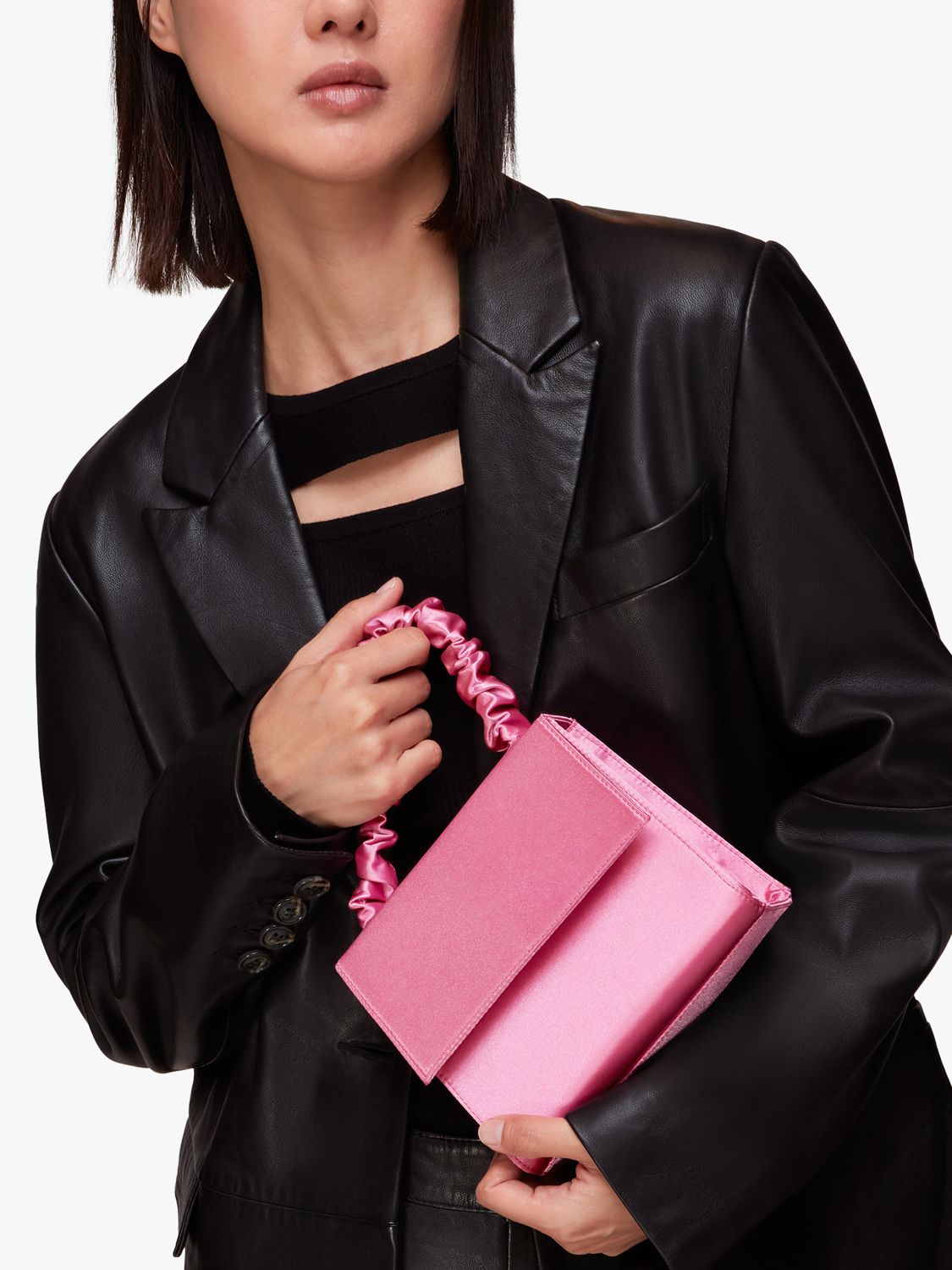 Whistles Payton Satin Grab Bag, Pink at John Lewis & Partners