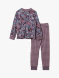 Polarn O. Pyret Kids' GOTS Organic Cotton Floral Print Pyjama Set, Purple