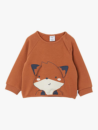 Polarn O. Pyret Baby GOTS Organic Cotton Fox Sweatshirt, Brown