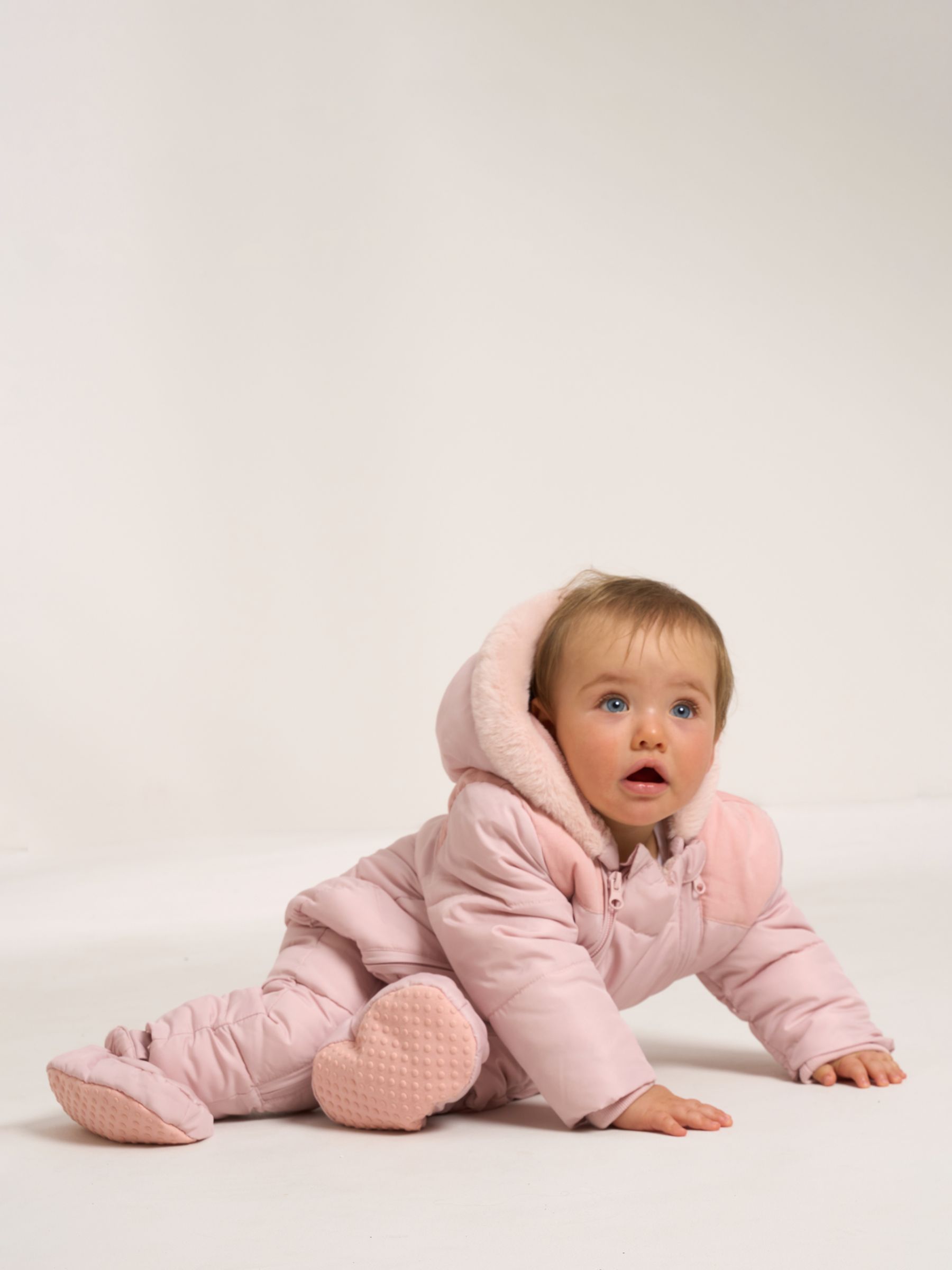 Truly Baby Faux Fur Lined Snowsuit, Blush at John Lewis u0026 Partners