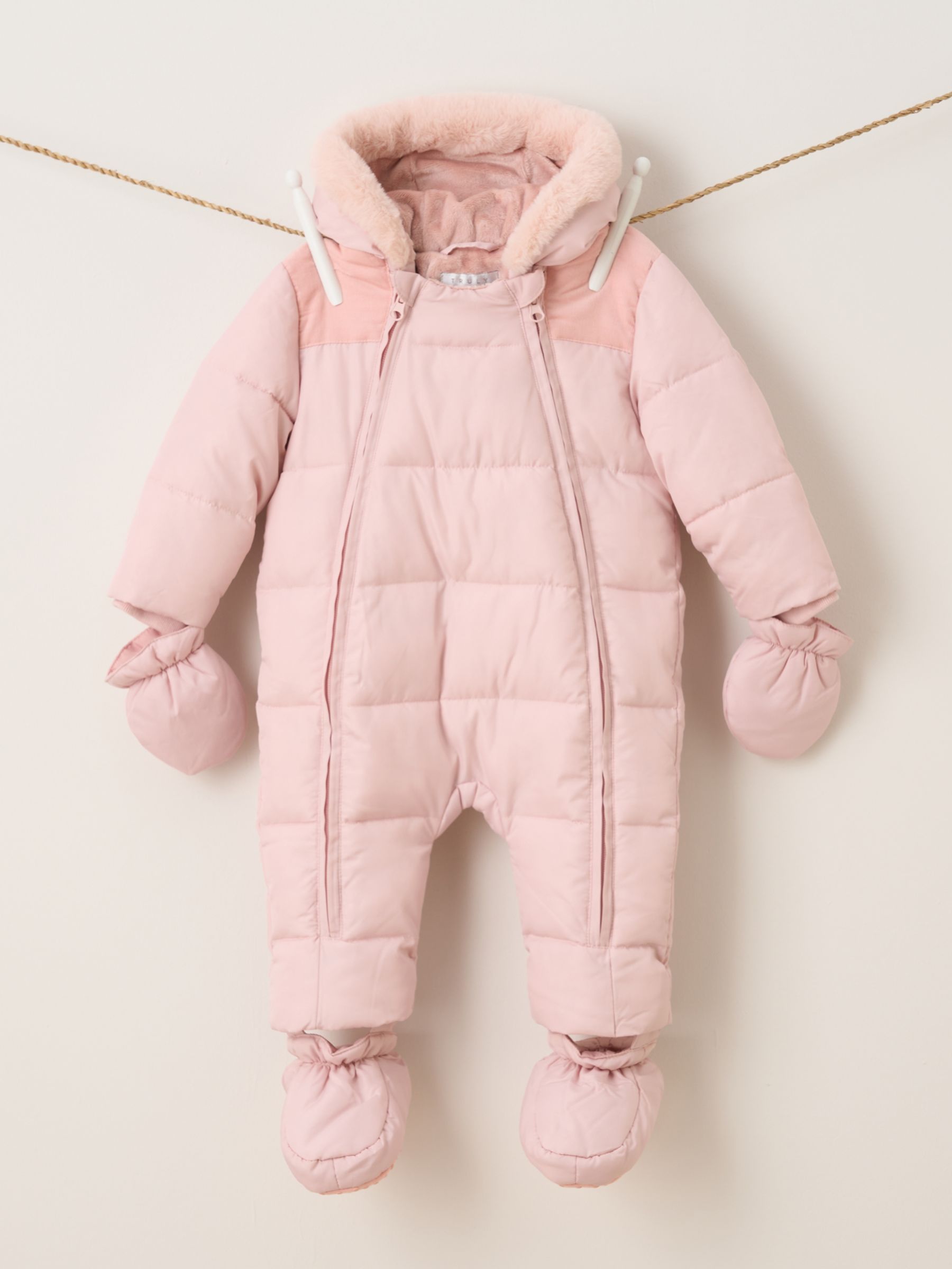 Truly Baby Faux Fur Lined Snowsuit, Blush, 0-3 months