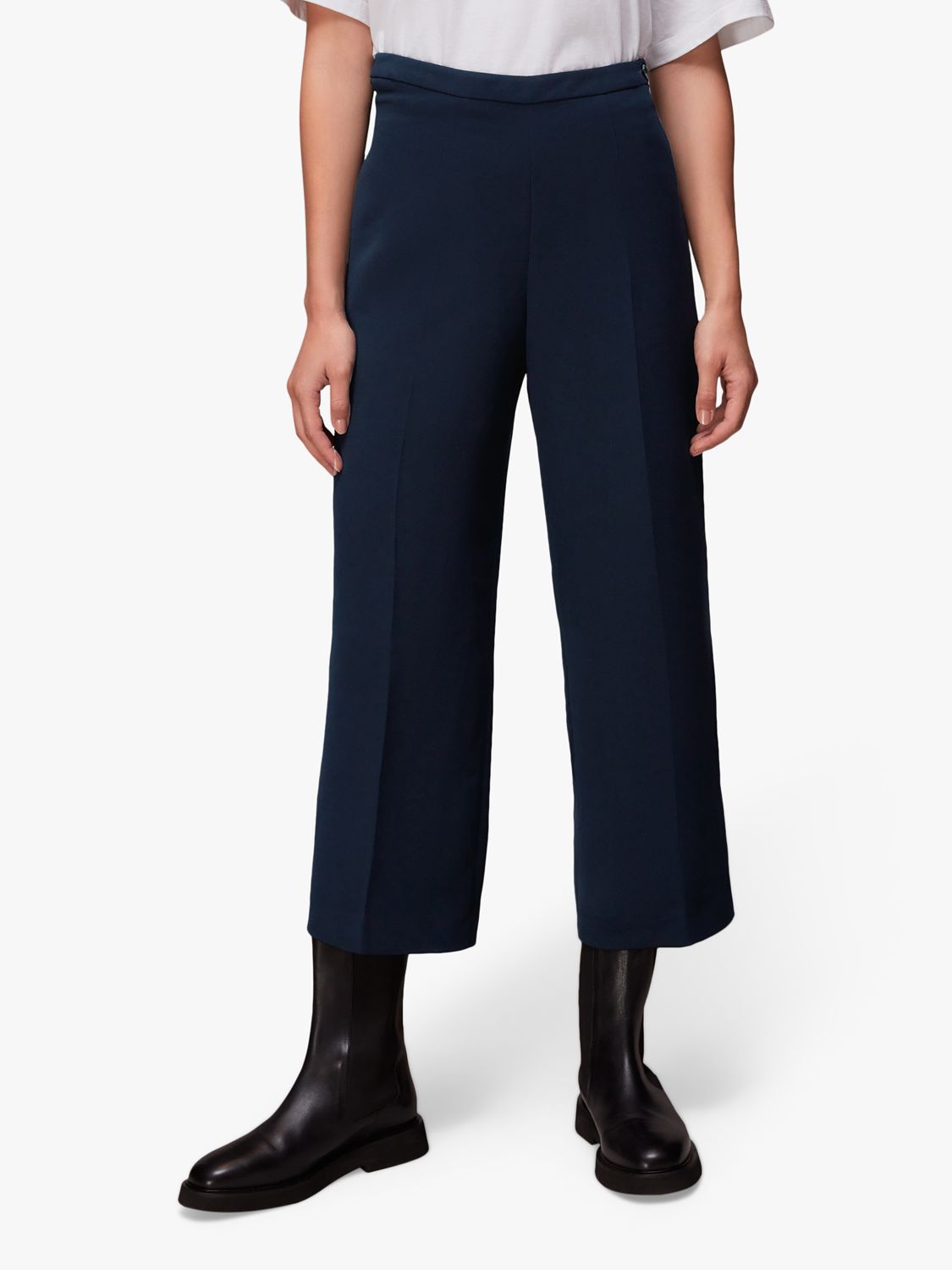Whistles Wide Leg Cropped Trousers, Navy at John Lewis & Partners