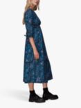 Whistles Boho Floral Print Shirred Midi Dress, Blue/Multi