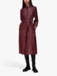 Whistles Phoebe Leather Shirt Midi Dress, Burgundy