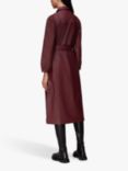 Whistles Phoebe Leather Shirt Midi Dress, Burgundy