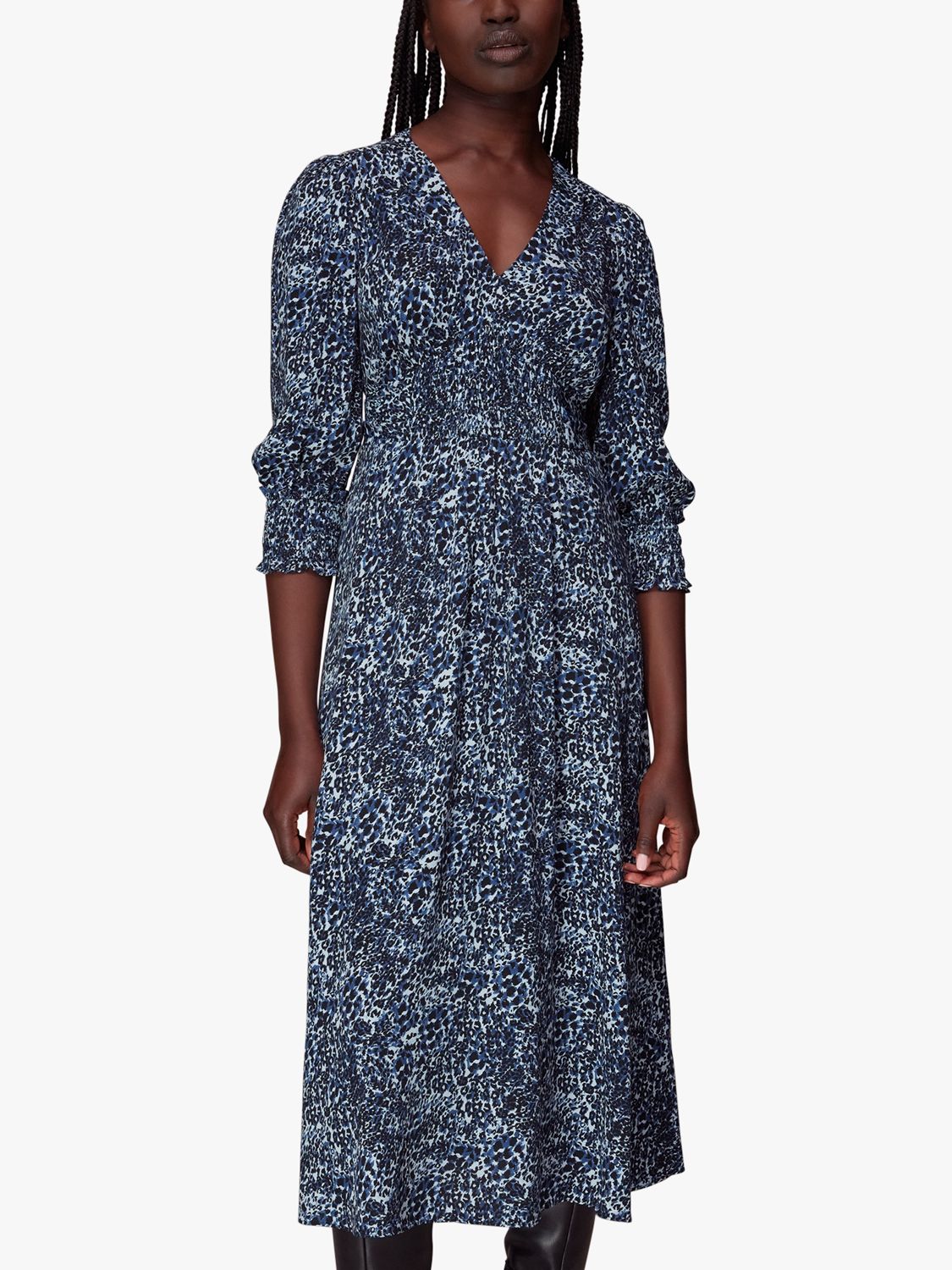 Whistles Speckled Leopard Print Midi, Blue at John Lewis & Partners