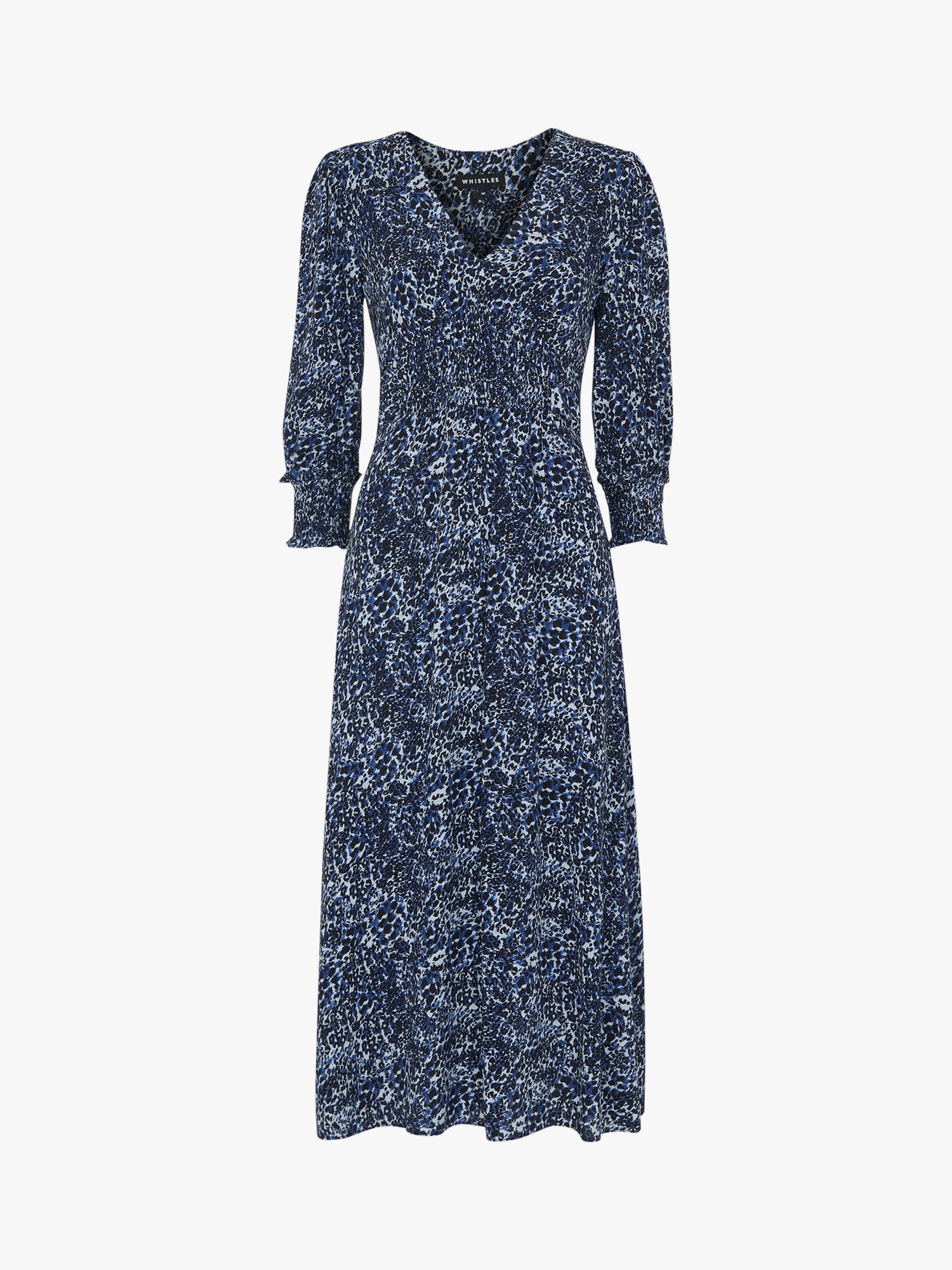 Whistles Speckled Leopard Print Midi, Blue at John Lewis & Partners