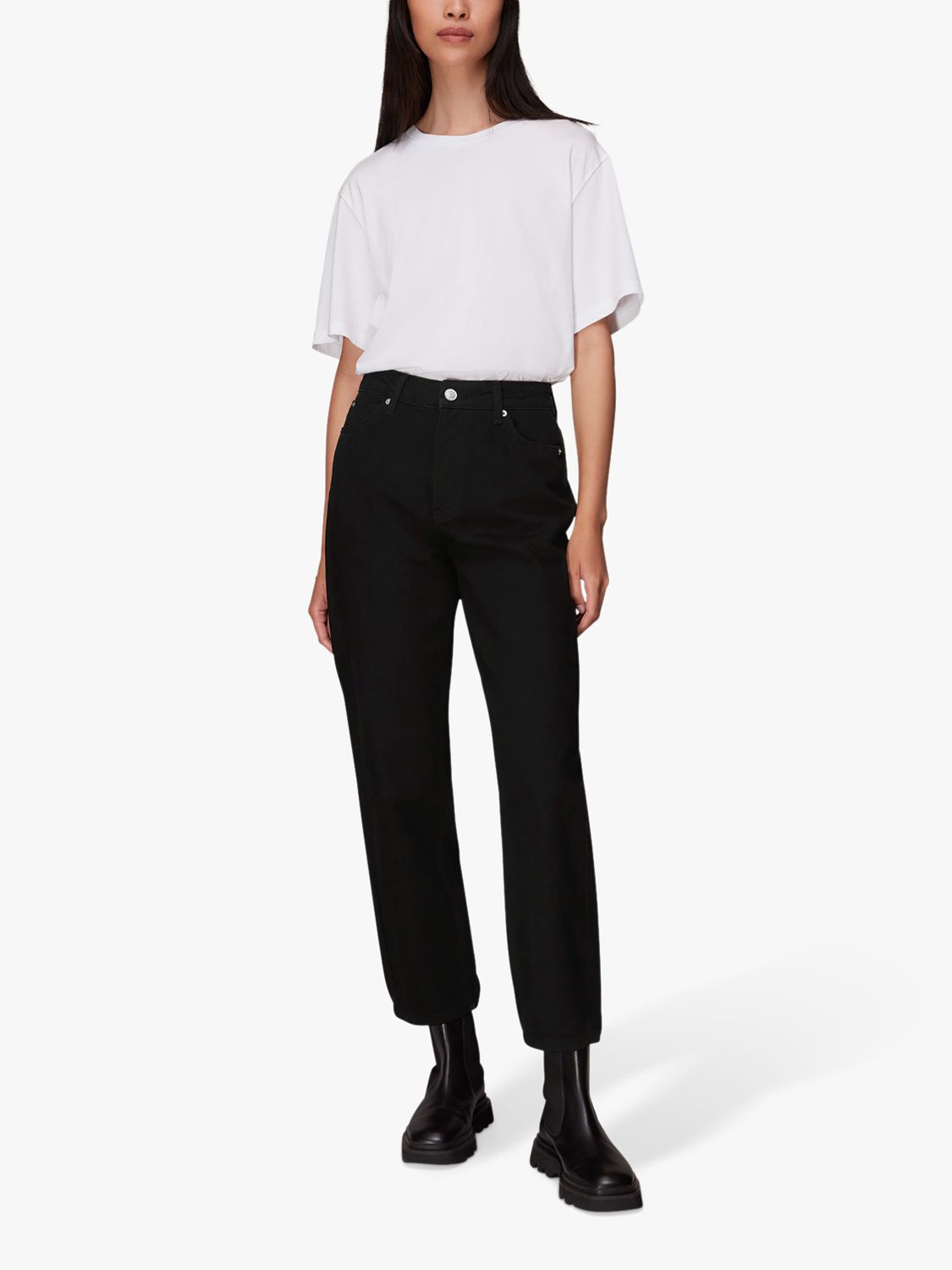 Whistles Authentic Mollie Straight Jeans, Solid Black at John Lewis ...