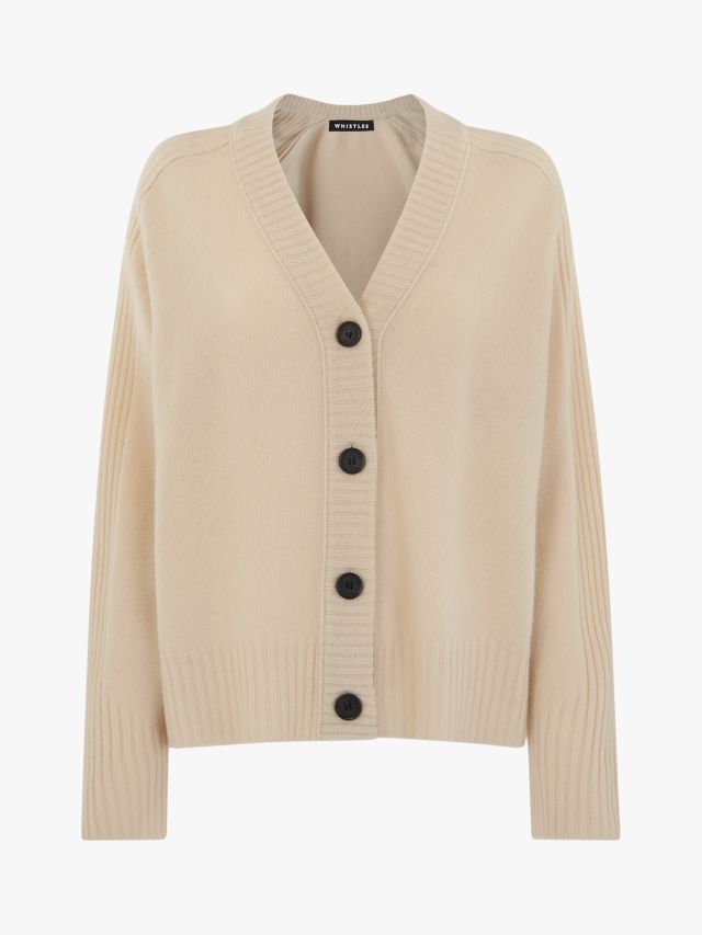 Whistles Ribbed Detail Wool Cardigan, Ivory, XS