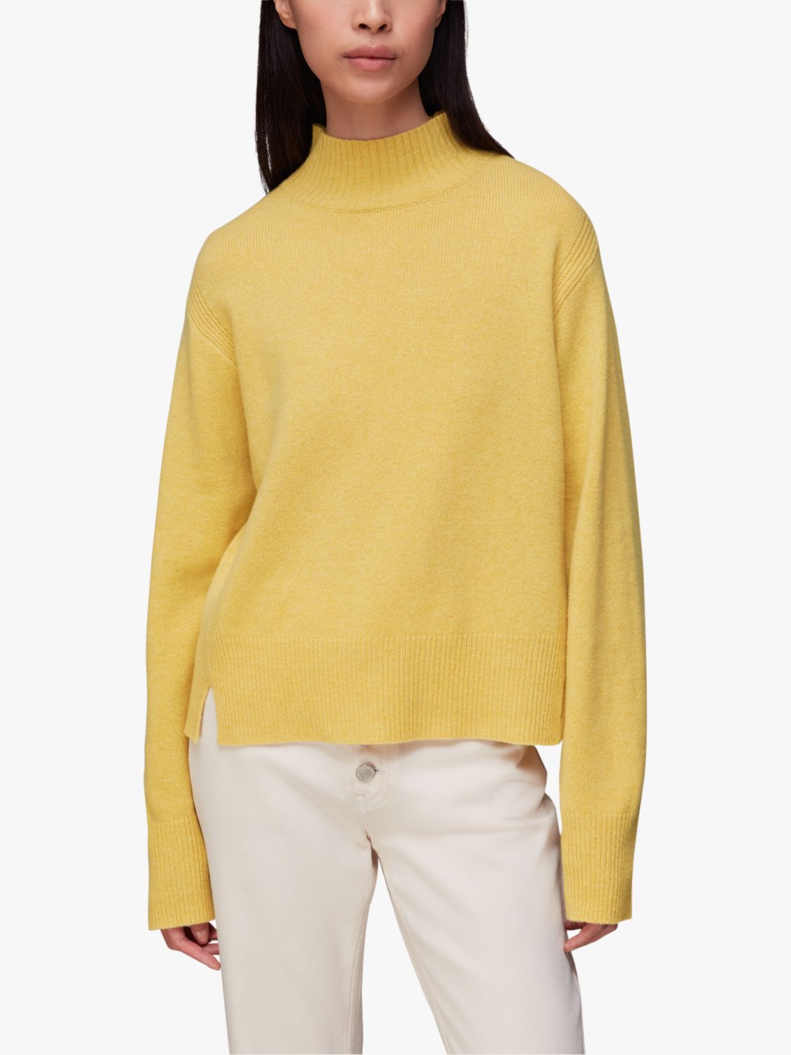 Whistles Ferne Wool Funnel Neck Jumper, Yellow at John Lewis & Partners