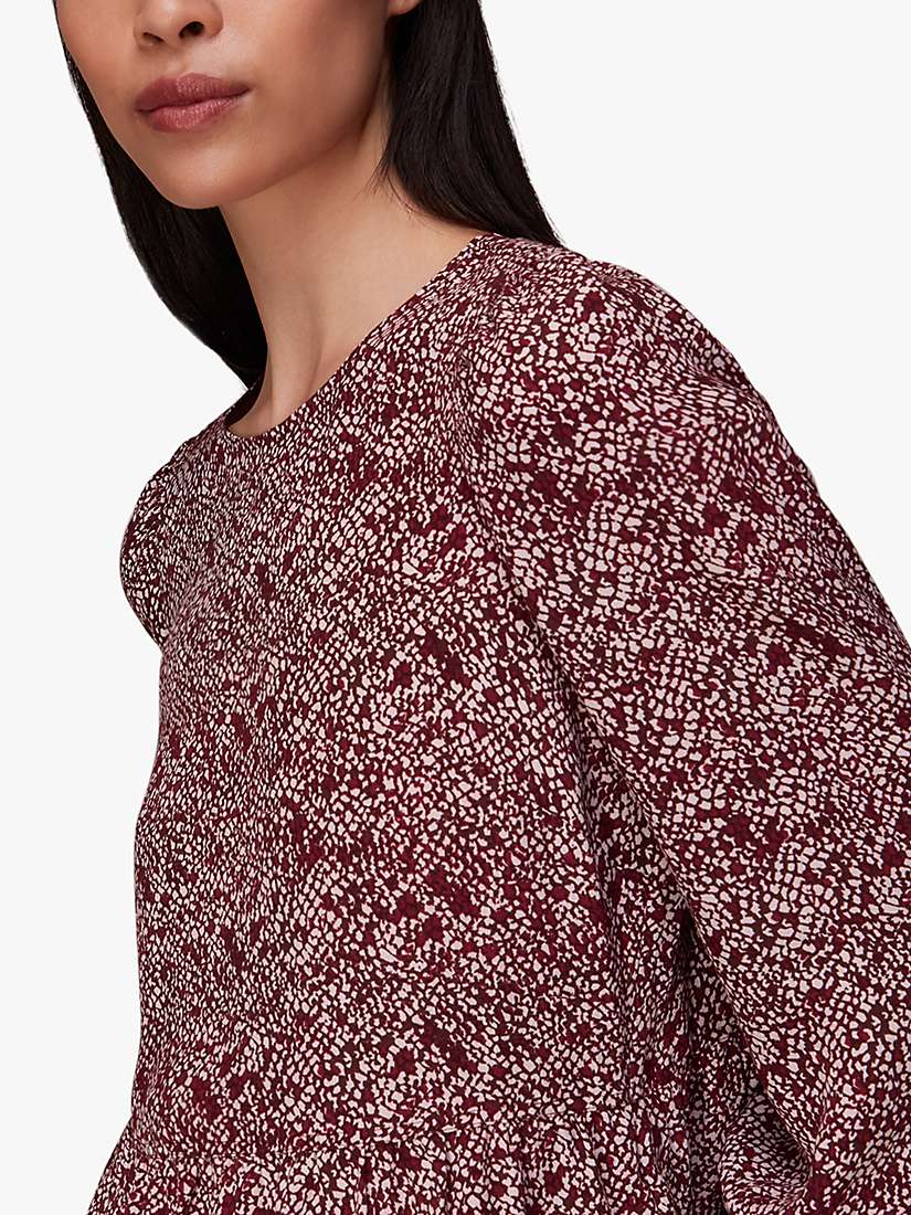 Buy Whistles Abstract Print Rough Weave Cut Out Peplum Top, Pink/Multi Online at johnlewis.com