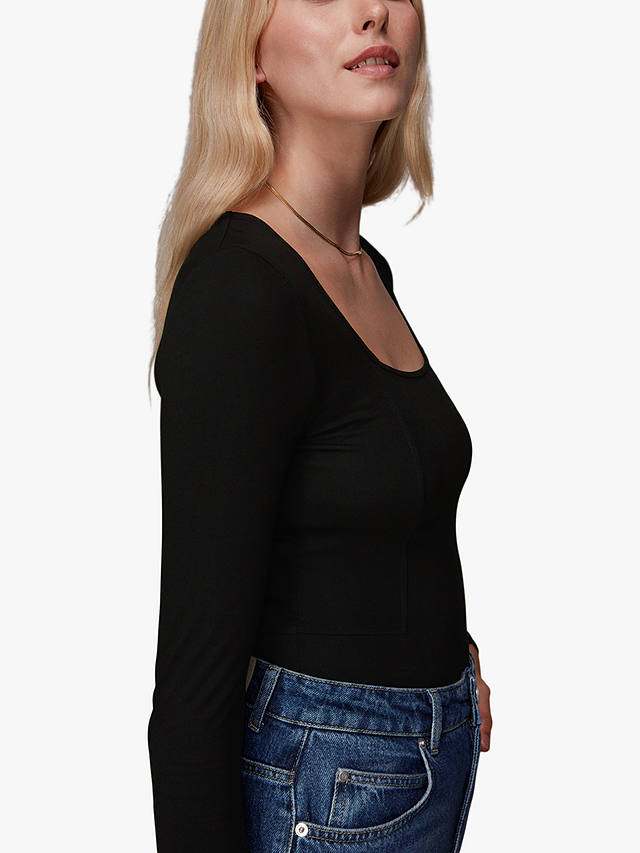 Whistles Square Neck Long Sleeve Top, Black