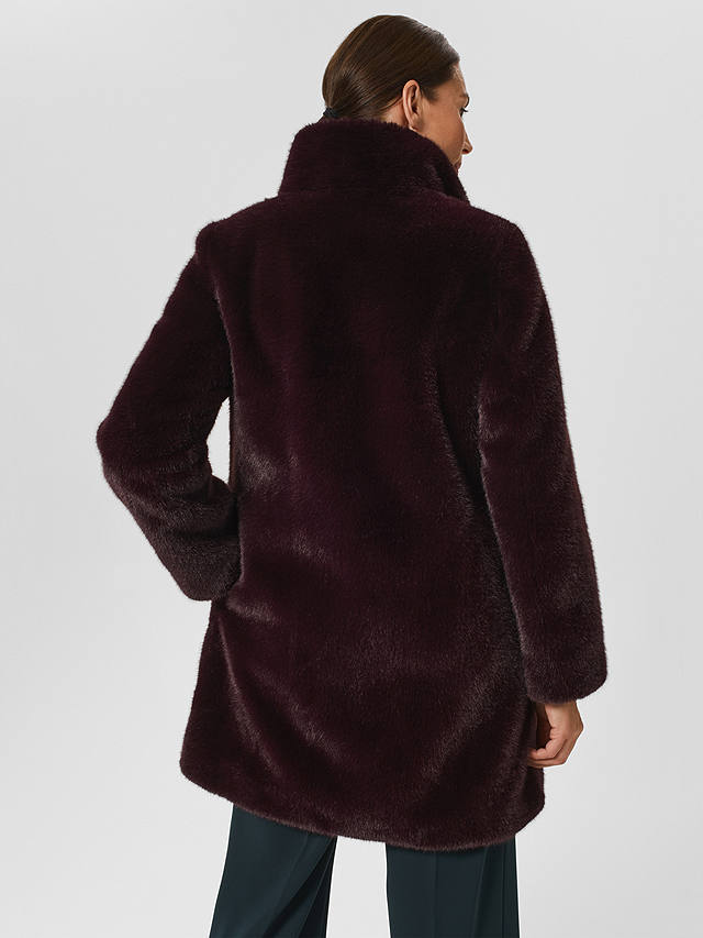Hobbs Maddox Faux Fur Coat, Dark Berry at John Lewis & Partners