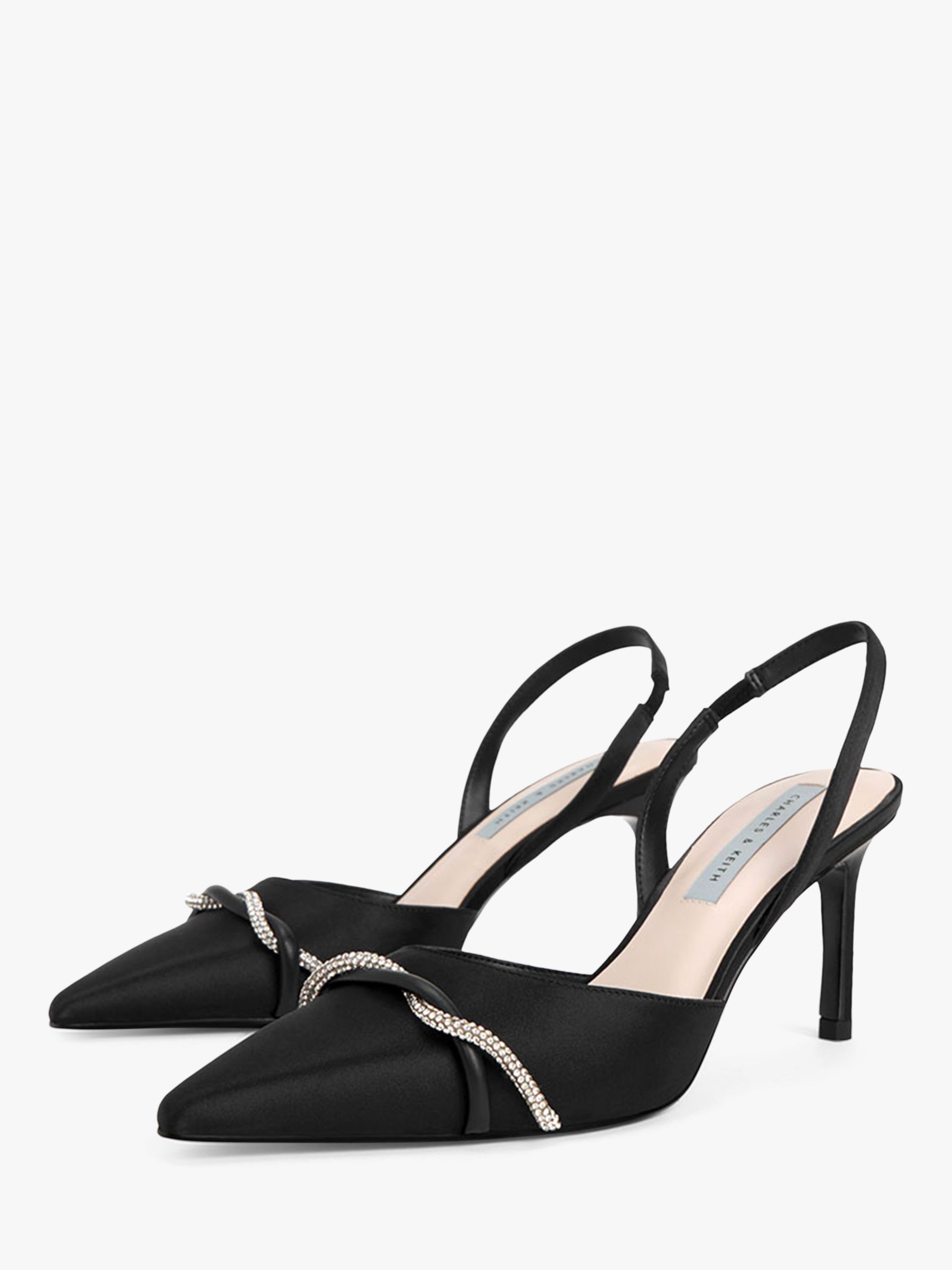 CHARLES & KEITH Satin Slingback Court Shoes, Black at John Lewis & Partners