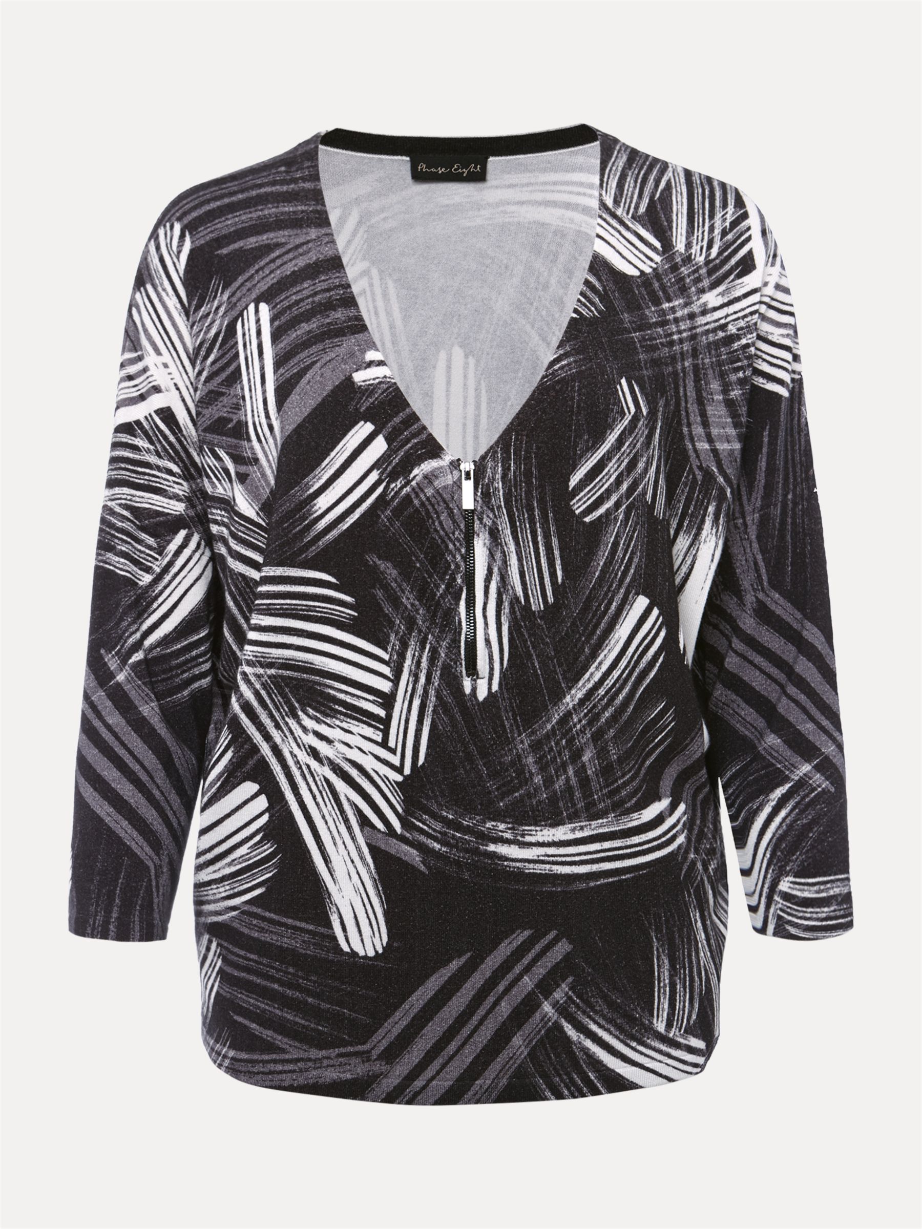 Buy Phase Eight Adara V-Neck Abstract Jersey Top, Black/Multi Online at johnlewis.com