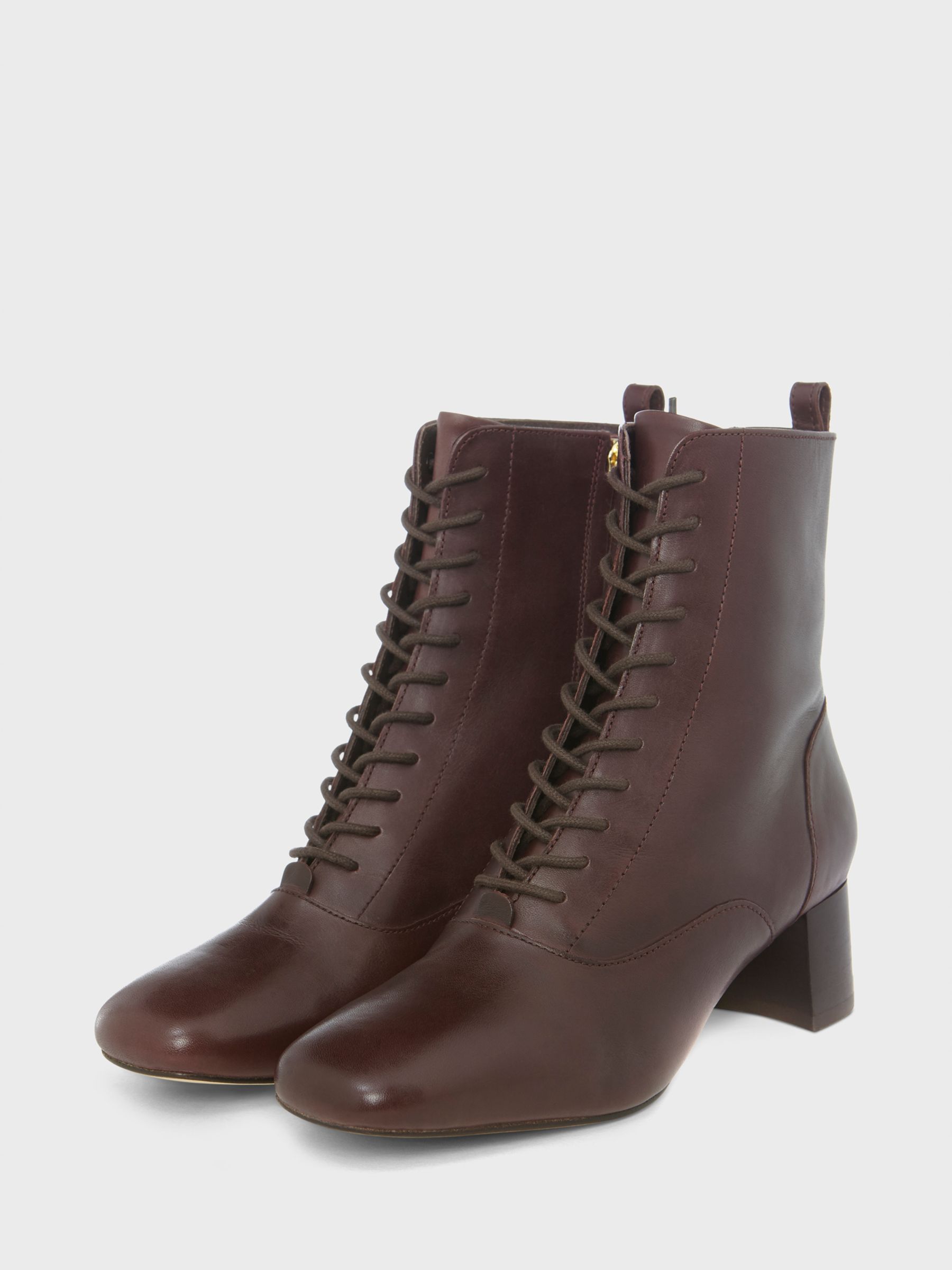 Hobbs Issy Leather Lace Up Ankle Boots, Dark Plum at John Lewis & Partners