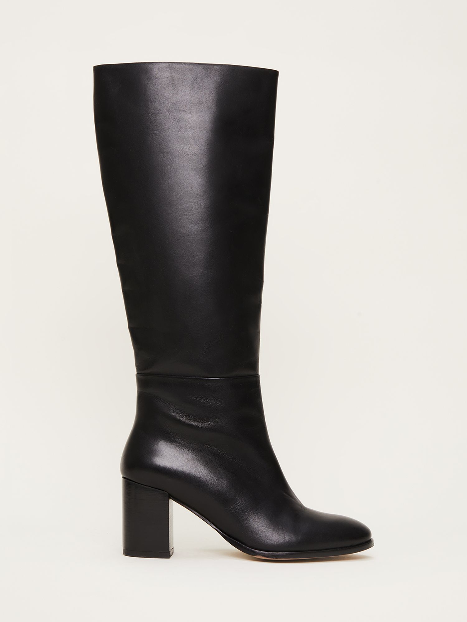 Phase Eight Block Heel Leather Knee High Boots, Black
