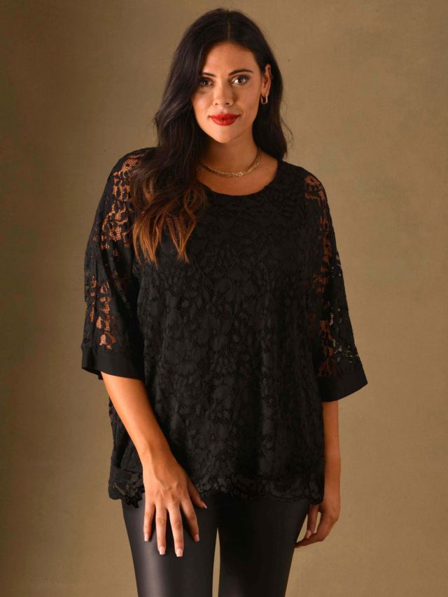 Live Unlimited Curve Lace Overlay Top, Black at John Lewis & Partners