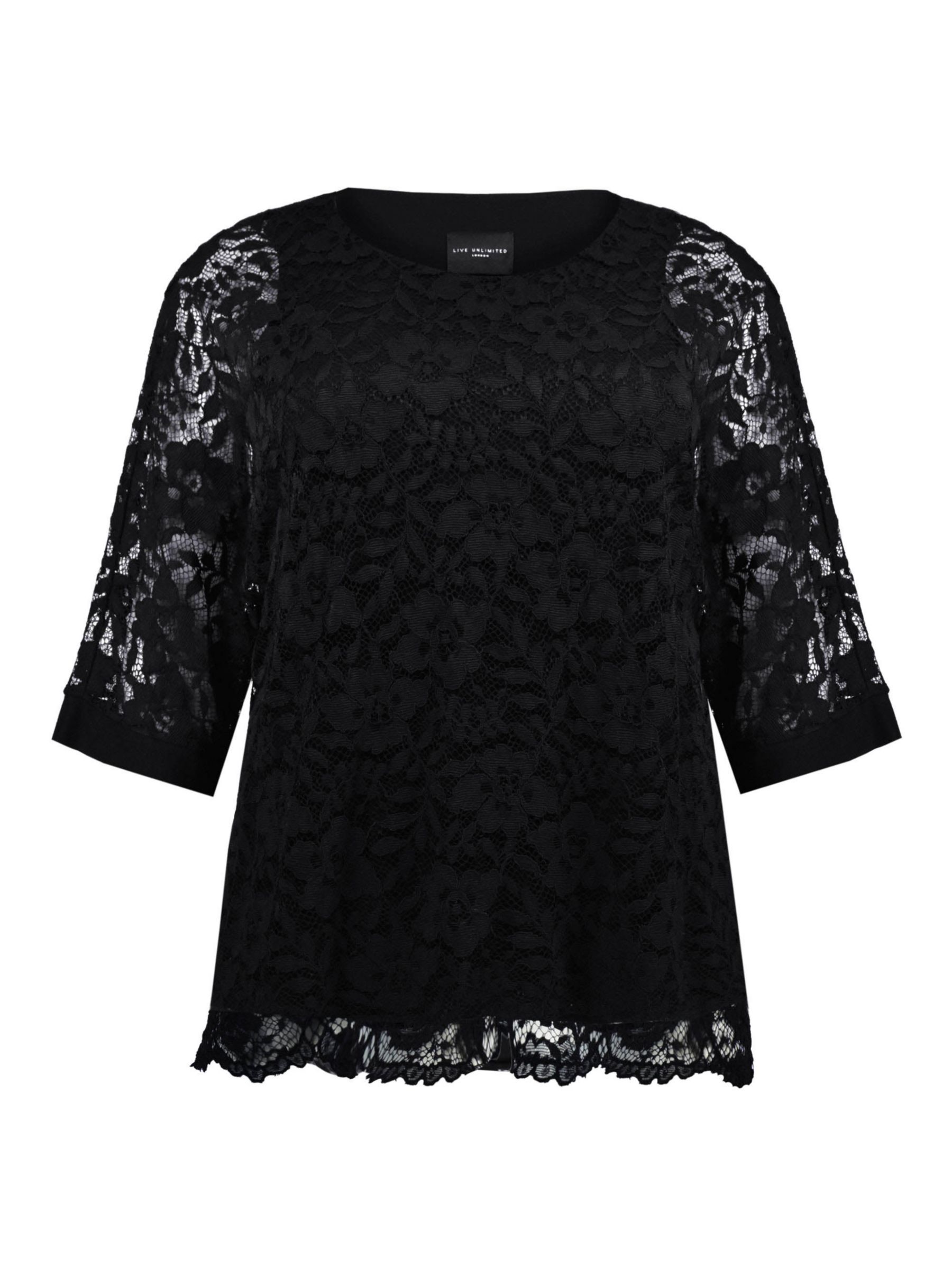 Live Unlimited Lace Overlay Blouse, Black at John Lewis & Partners