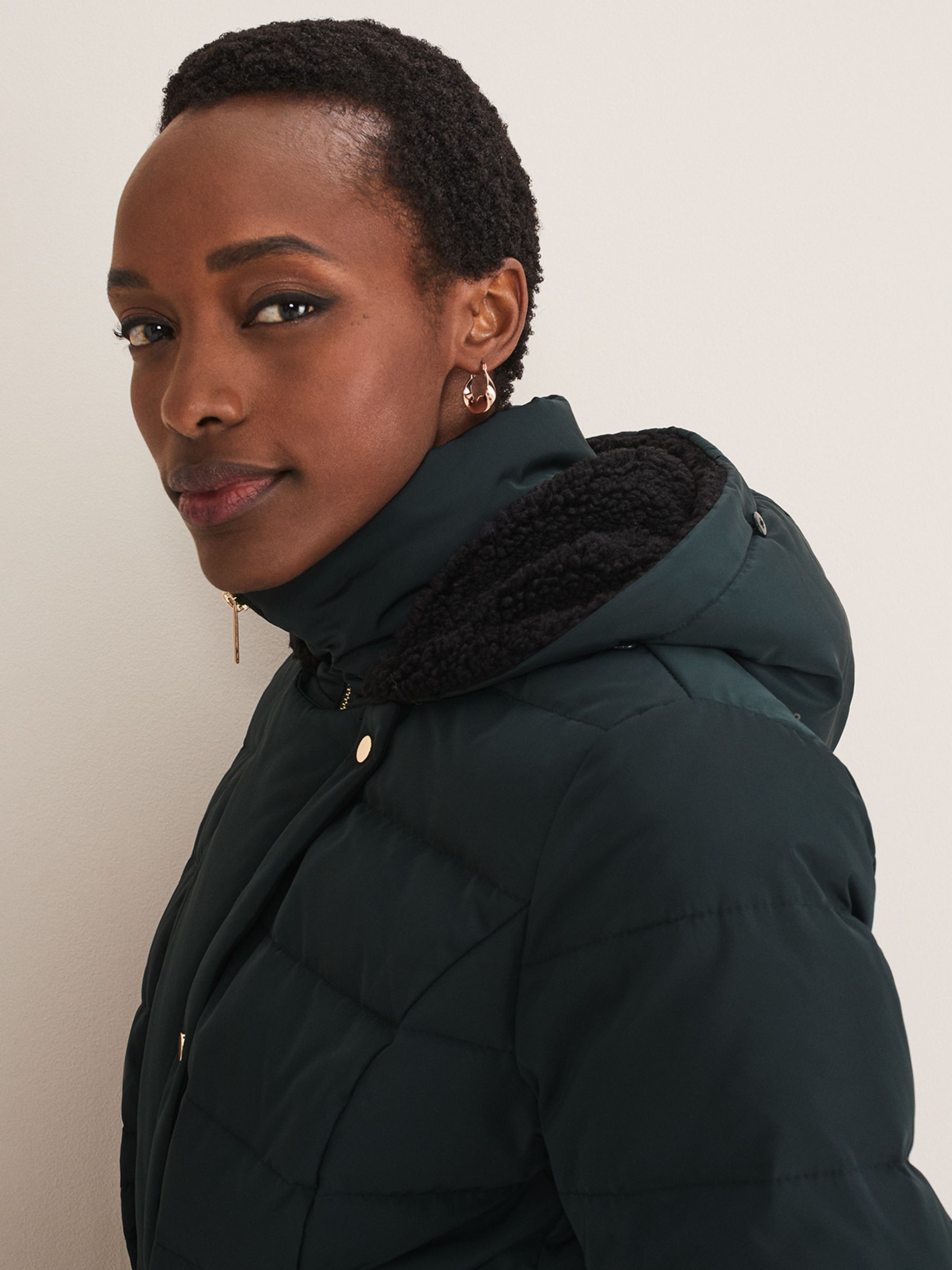 Phase Eight Leonor Tie Belt Quilted Coat, Forest at John Lewis & Partners
