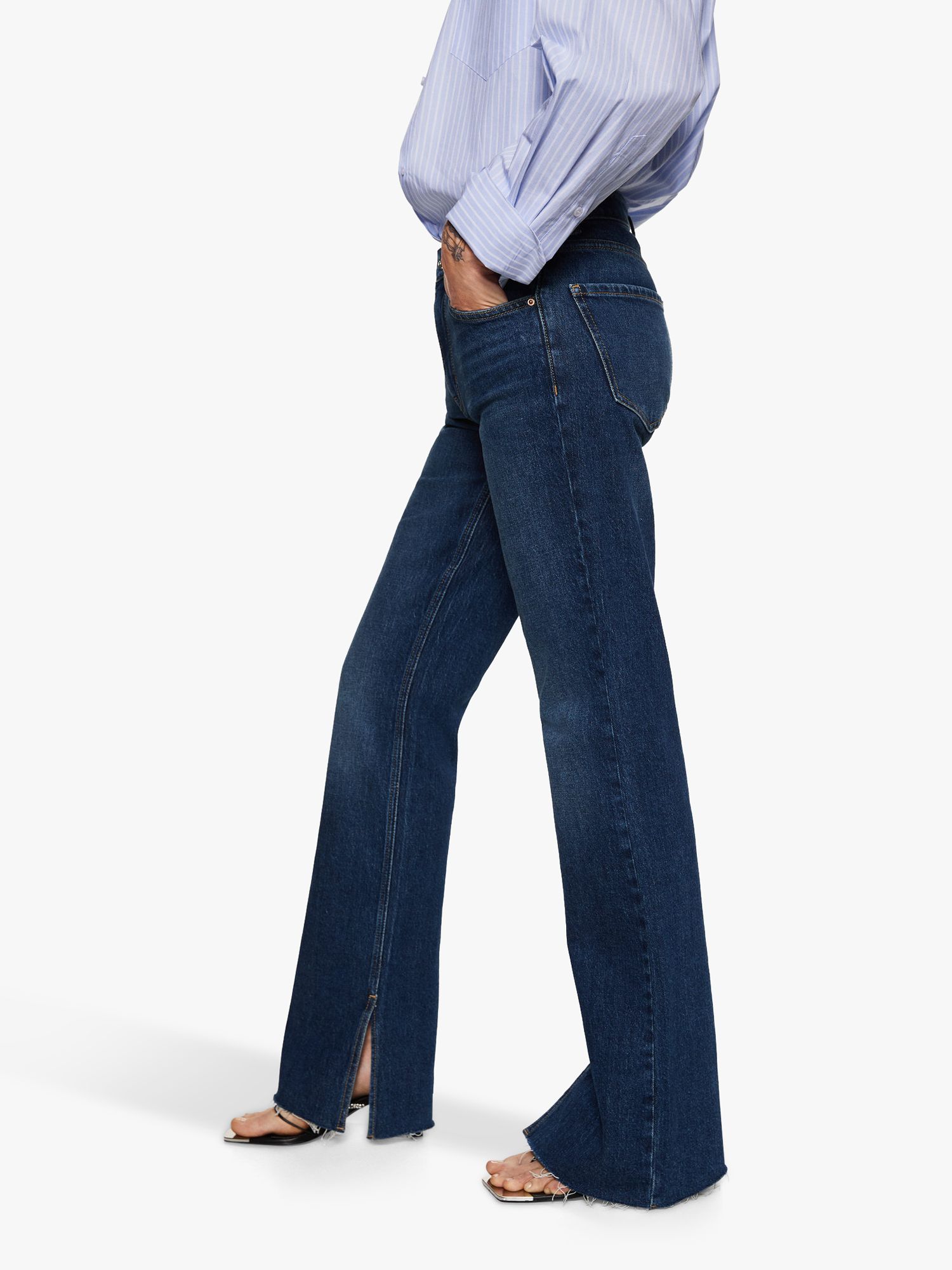 Mango Elle Split Hem Flared Jeans, Blue, 4