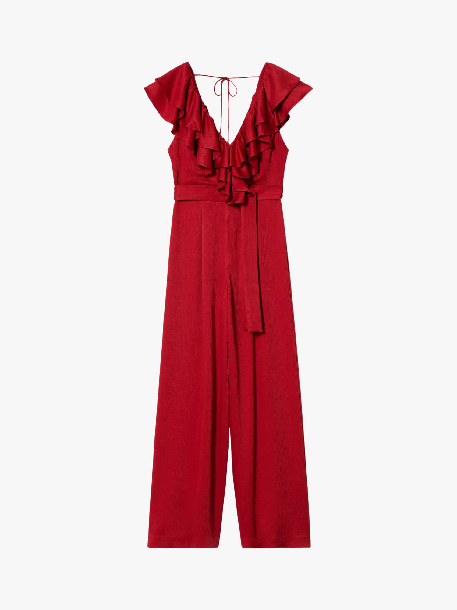 Mango Ruffle Neck Jumpsuit, Red, XXS