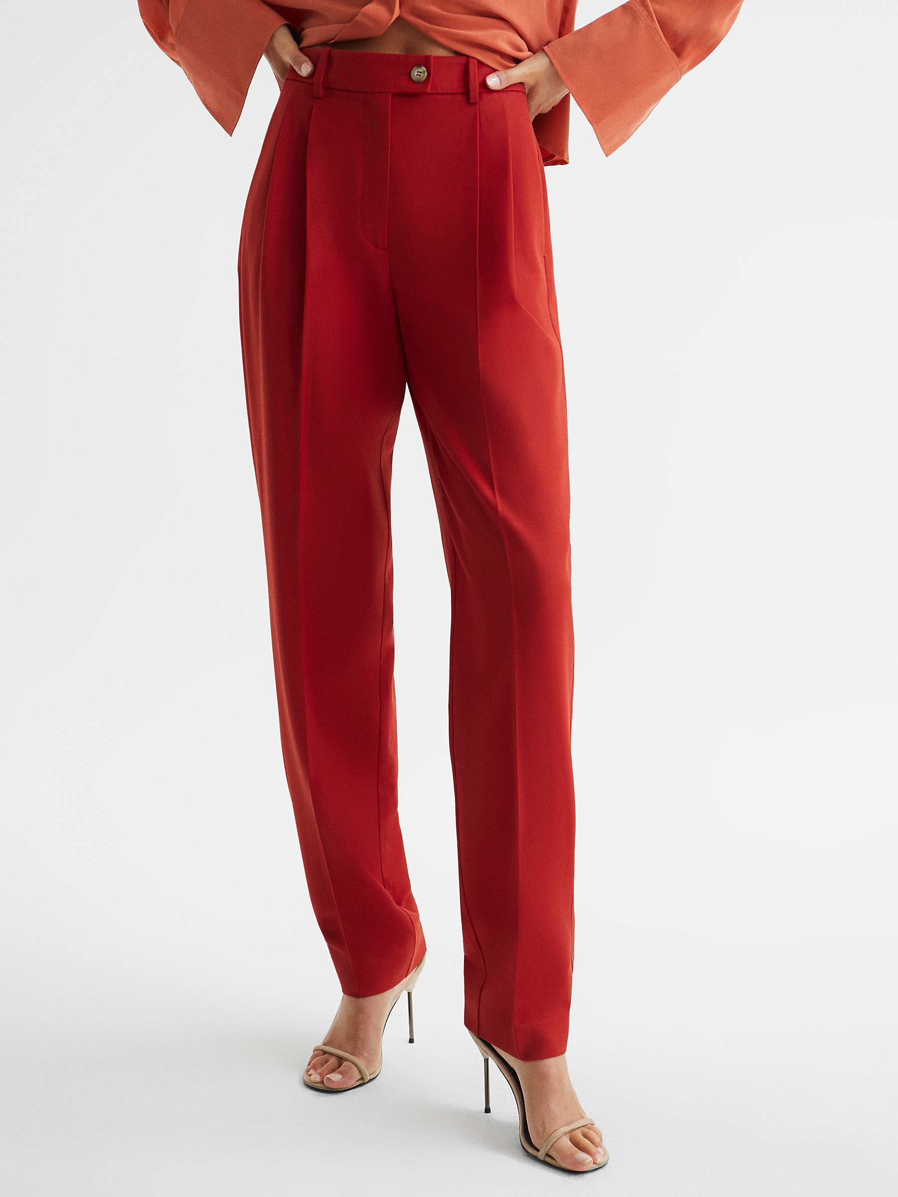 Reiss Kamila Wool Blend Tailored Trousers, Red at John Lewis & Partners