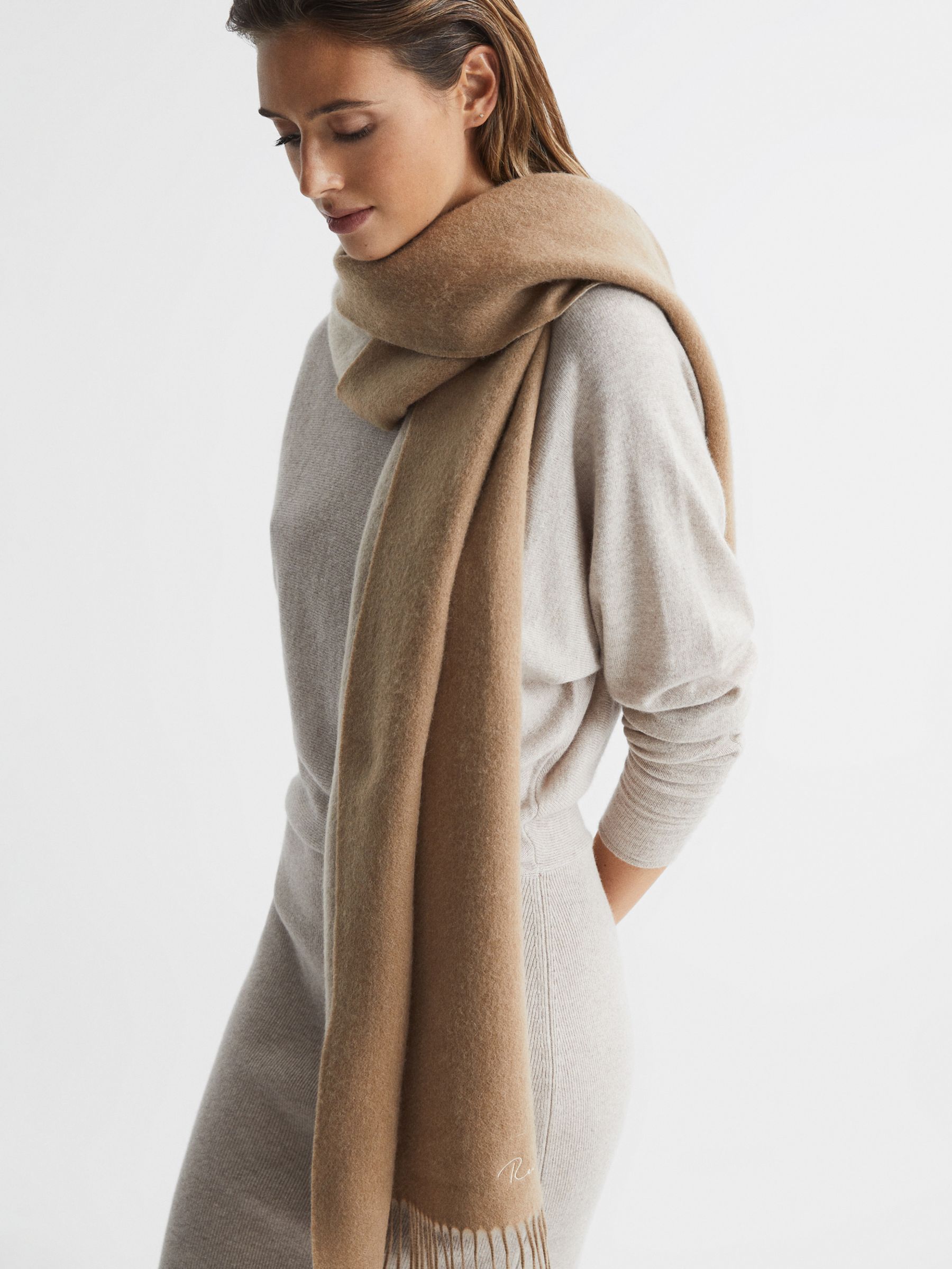 Reiss Picton Cashmere Blend Scarf, Camel at John Lewis & Partners