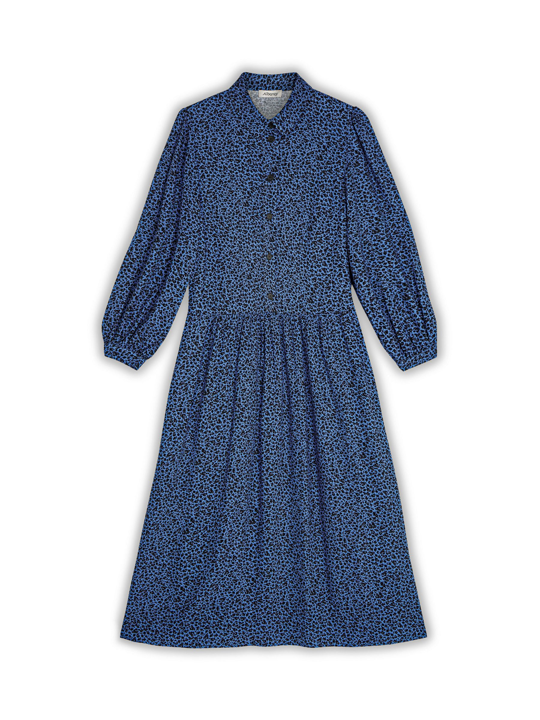 Albaray Maya Floral Drop Waist Dress, Blue at John Lewis & Partners