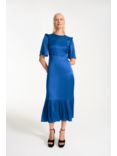 Albaray Star Jacquard Fluted Sleeve Midi Dress, Blue