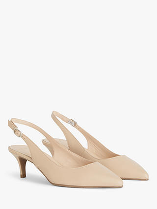 John Lewis Greece Leather Kitten Heel Slingback Court Shoes, Beige