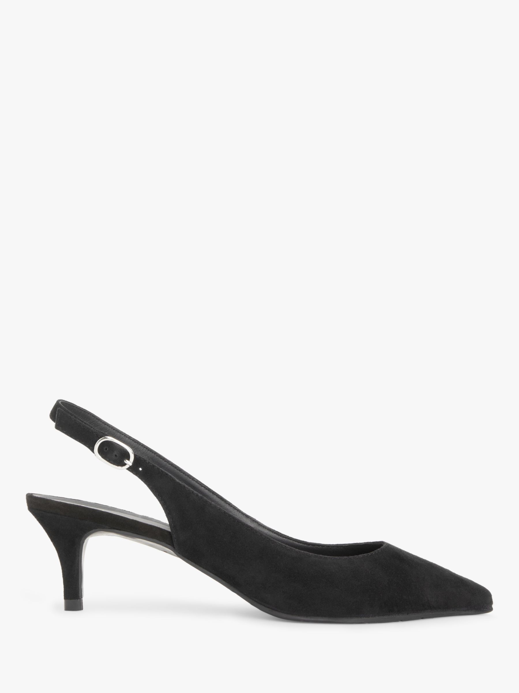 John Lewis Greece Kitten Heel Slingback Court Shoes, Black Suede, 6