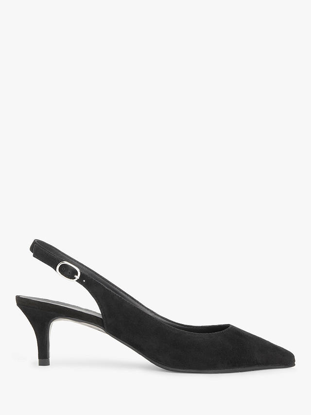 John Lewis Greece Kitten Heel Slingback Court Shoes, Black Suede