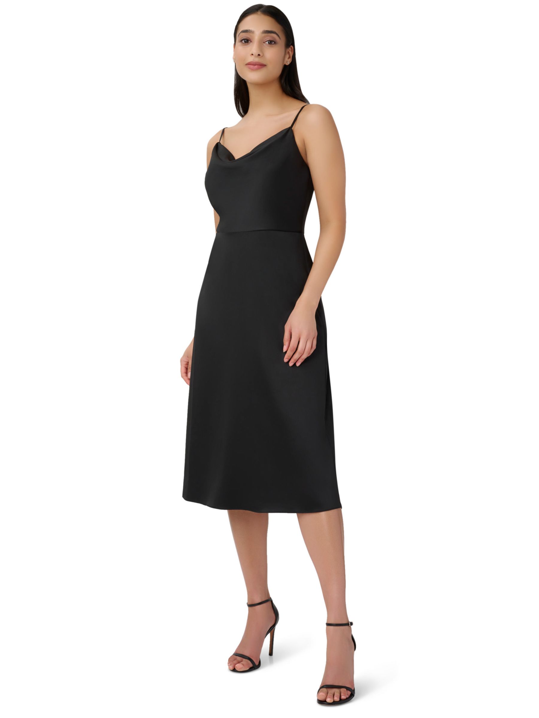 Adrianna Papell Satin Cowl Neck Midi Dress Black 6