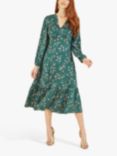 Yumi Pebble Print Tiered Hem Midi Dress, Green
