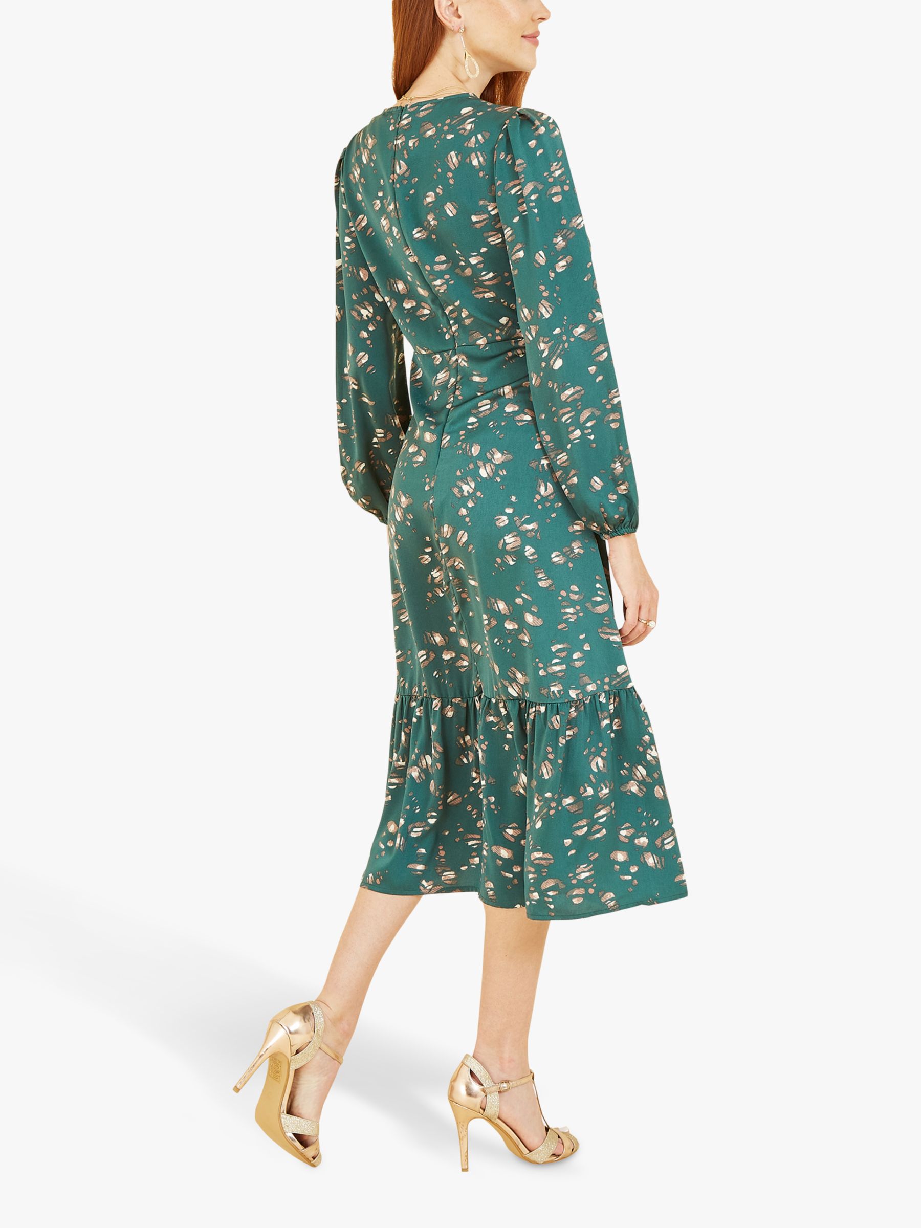 Yumi Pebble Print Tiered Hem Midi Dress, Green at John Lewis & Partners