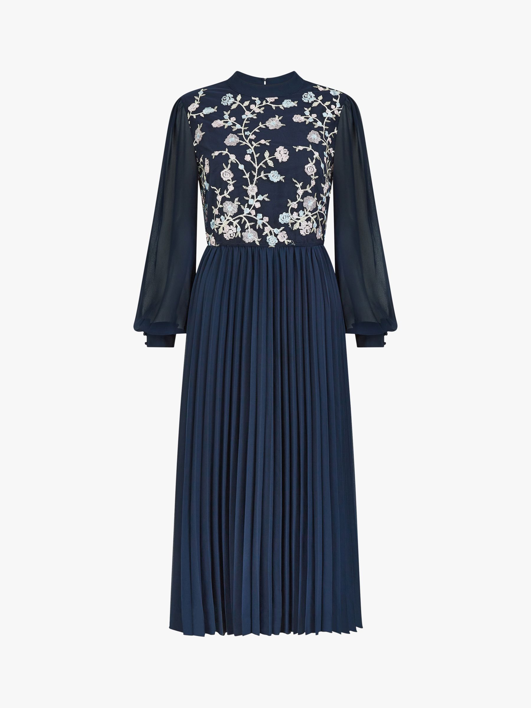 Buy Yumi Embroidered Pleated Midi Dress, Navy Online at johnlewis.com